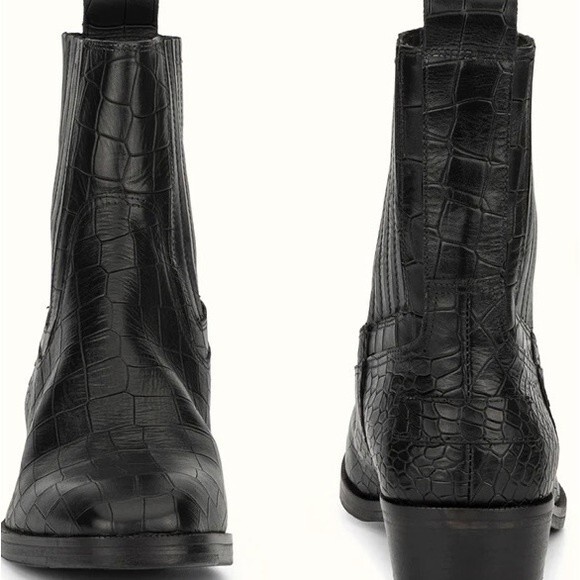 NEW Vintage Foundry Co. Main Croc Embossed Black Leather Ankle Boot Size 7.5 - Picture 4 of 16